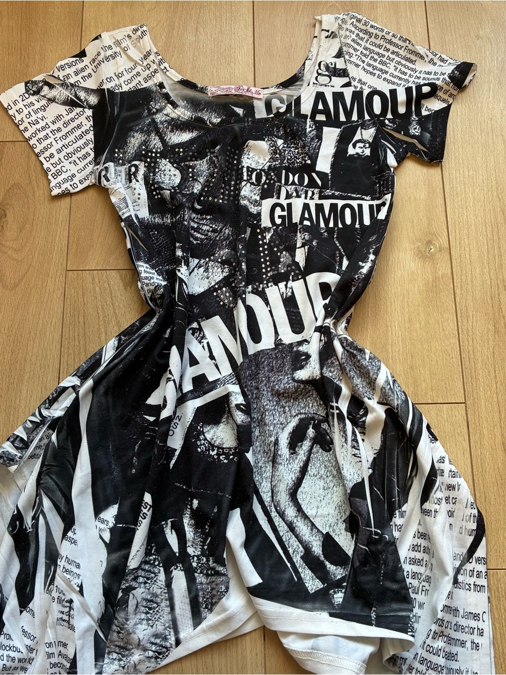 Black & White 'Glamour' Graphic Fit-and-Flare shirt y2k